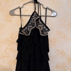 Elegant Black Halter Top with Embroidered Detail
